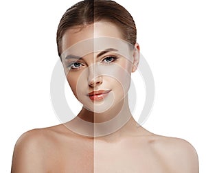 Woman tan half face beautiful portrait spray photo