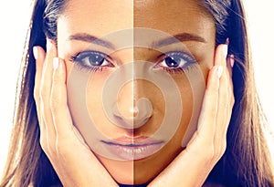 Woman tan half face closeup