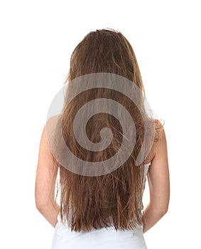 Woman with tangled brown hair