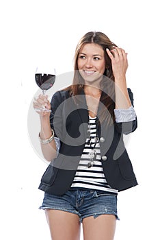 Woman Tasting sampling red wine photo