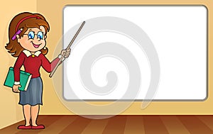 Woman teacher standing by whiteboard