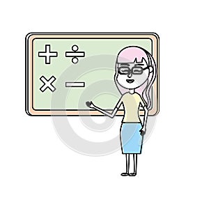 Woman teacher teaching to the student in the blackboard