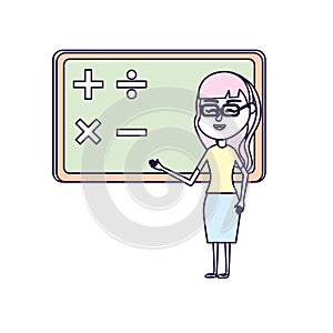 Woman teacher teaching to the student in the blackboard