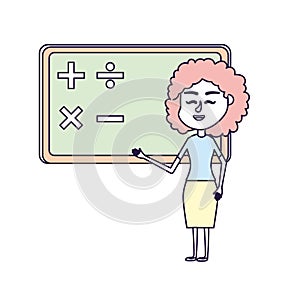 Woman teacher teaching to the student in the blackboard