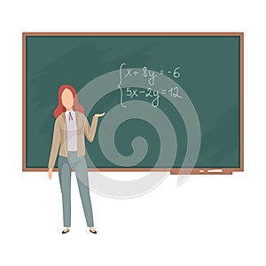 Woman teaches algebra on the blackboard vector illustration