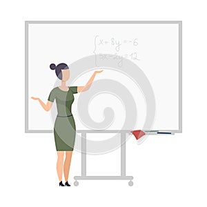 Woman teaches algebra on the blackboard vector illustration