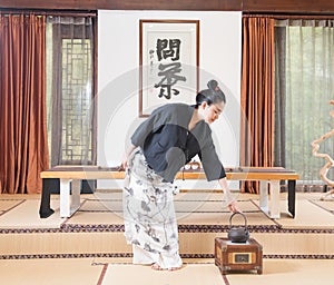 A woman with a teapot-China tea ceremony photo