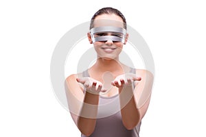 The woman with techno glasses isolated on white