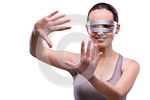 The woman with techno glasses isolated on white