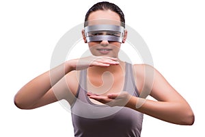 The woman with techno glasses isolated on white