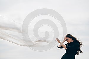 woman tenderness feminine fragility wind fall sky