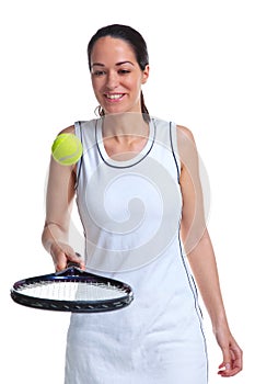 Woman tennis player bouncing ball on racket