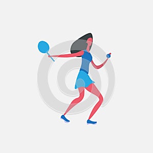 Woman tennis player cartoon character sportswoman activities isolated healthy lifestyle concept full length flat