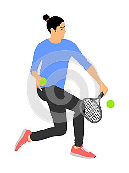 Woman tennis player illustration isolated on white background. Sport tennis girl in recreation pose. Girl play tennis.