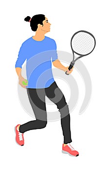 Woman tennis player illustration isolated on white background. Sport tennis girl in recreation pose. Girl play tennis.