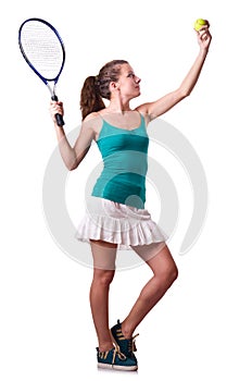 Woman tennis player isolated on the white