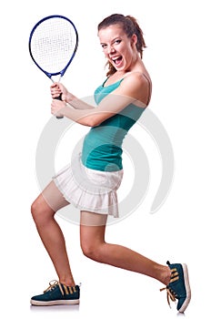 Woman tennis player isolated on the white