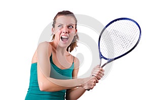 Woman tennis player isolated on the white