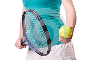 Woman tennis player isolated on the white