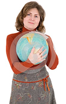 Woman and terrestrial globe