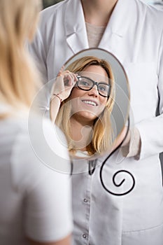 Woman testing new eyeglasses