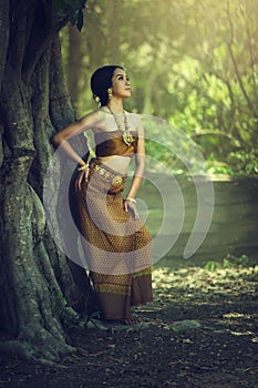 Woman in Thai traditional dress outdoor