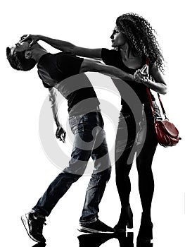Woman thief aggression self defense isolated