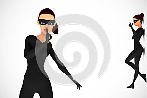 Woman thief in pose on white background photo