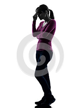 Woman thinking sadness full length silhouette
