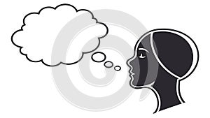 Woman Thinking with Speech Bubble: Ideas and Reflection, vector design Generative AI