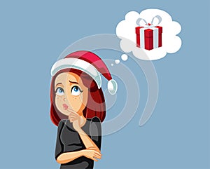 Woman Thinking what Christmas Gift to Buy Vector Cartoon Illustration