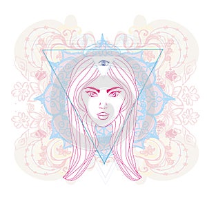 Woman with third eye, psychic supernatural senses