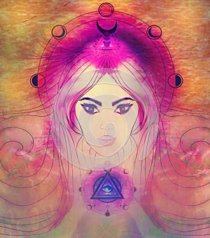 Woman with third eye, psychic supernatural senses