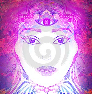 Woman with third eye, psychic supernatural senses