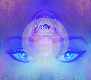 Woman with third eye, psychic supernatural senses photo