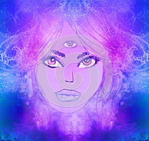 Woman with third eye, psychic supernatural senses