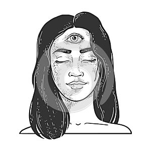 Woman with three eyes sketch vector illustration