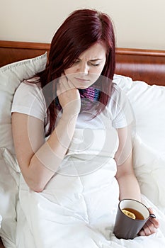 Woman with throat infection
