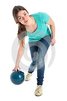 Woman throwing a bowling ball