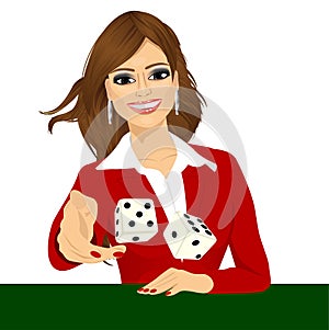 Woman throwing the dice gambling playing craps