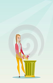 Woman throwing junk food vector illustration.