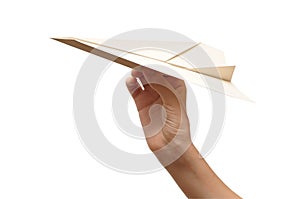 Woman throwing white paper plane