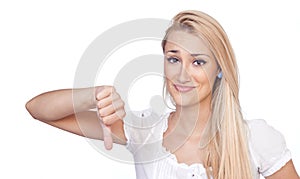 Woman with thumbs down