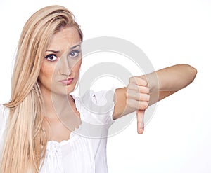 Woman with thumbs down