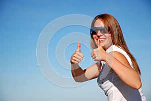 Woman with thumbs up