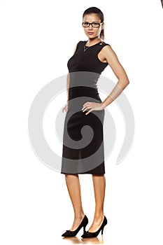 Woman in tight black dress