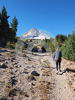 Woman on the Tilly Jane Trail on Mount Hood, Oregon.