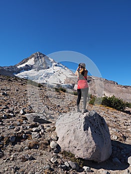 Woman on the Timberline Trail on Mount Hood, Oregon.