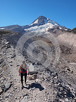 Woman on the Timberline Trail on Mount Hood, Oregon.