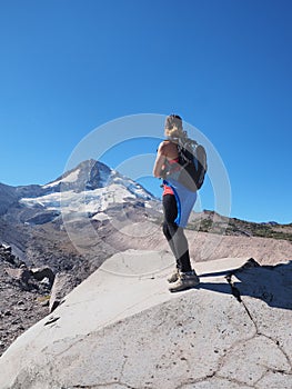 Woman on the Timberline Trail on Mount Hood, Oregon.